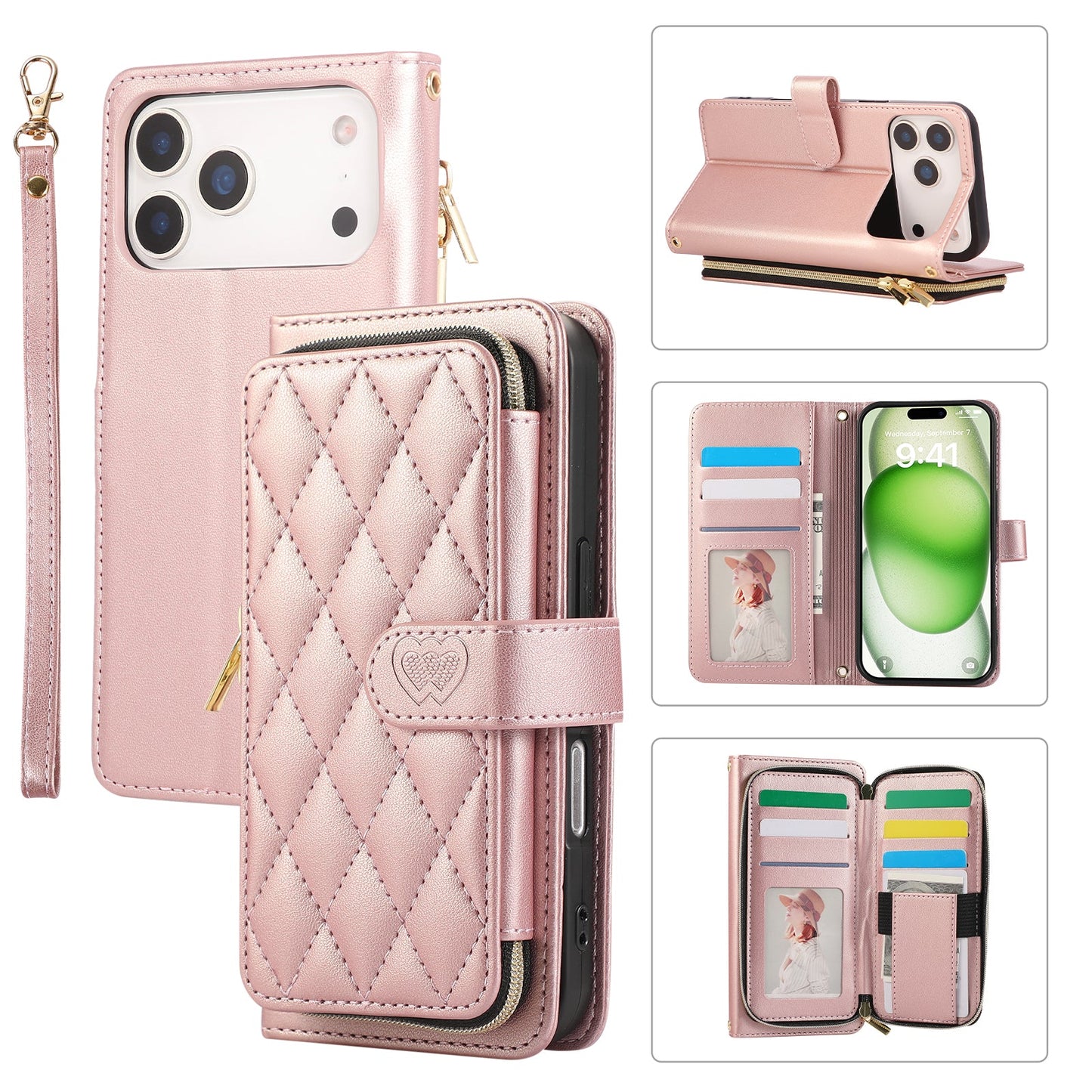 Elegant Quilted Wallet Case with RFID Blocking for iPhone 17 Pro Max