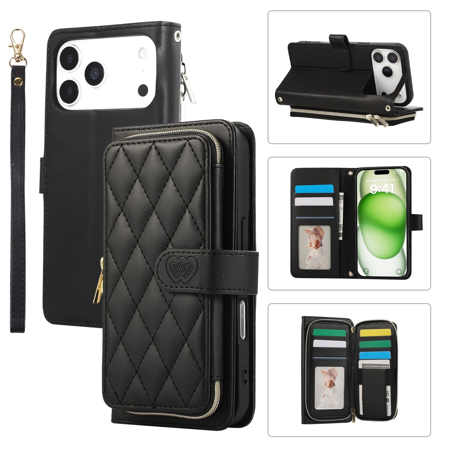Elegant Quilted Wallet Case with RFID Blocking for iPhone 17 Pro Max