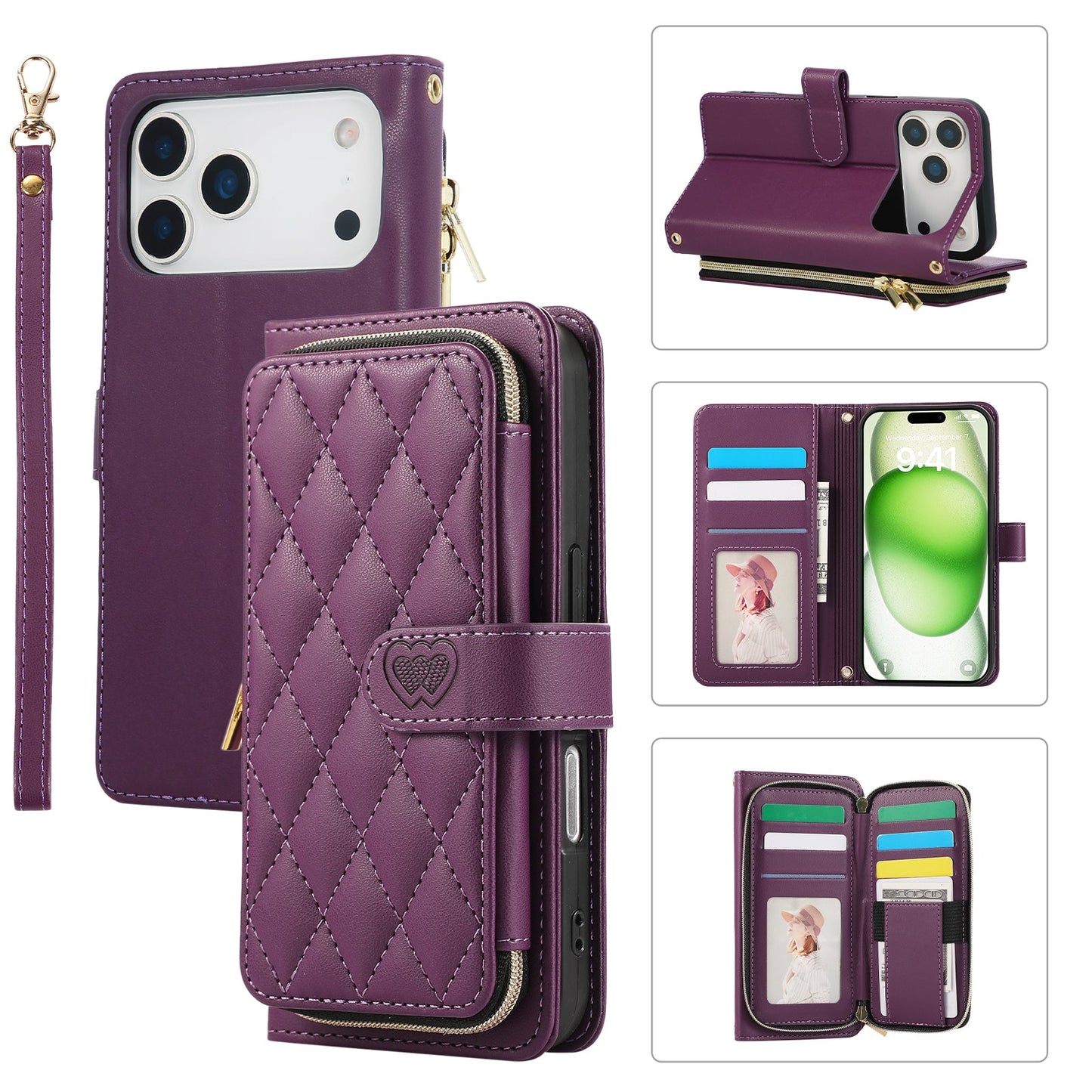 Elegant Quilted Wallet Case with RFID Blocking for iPhone 17 Pro