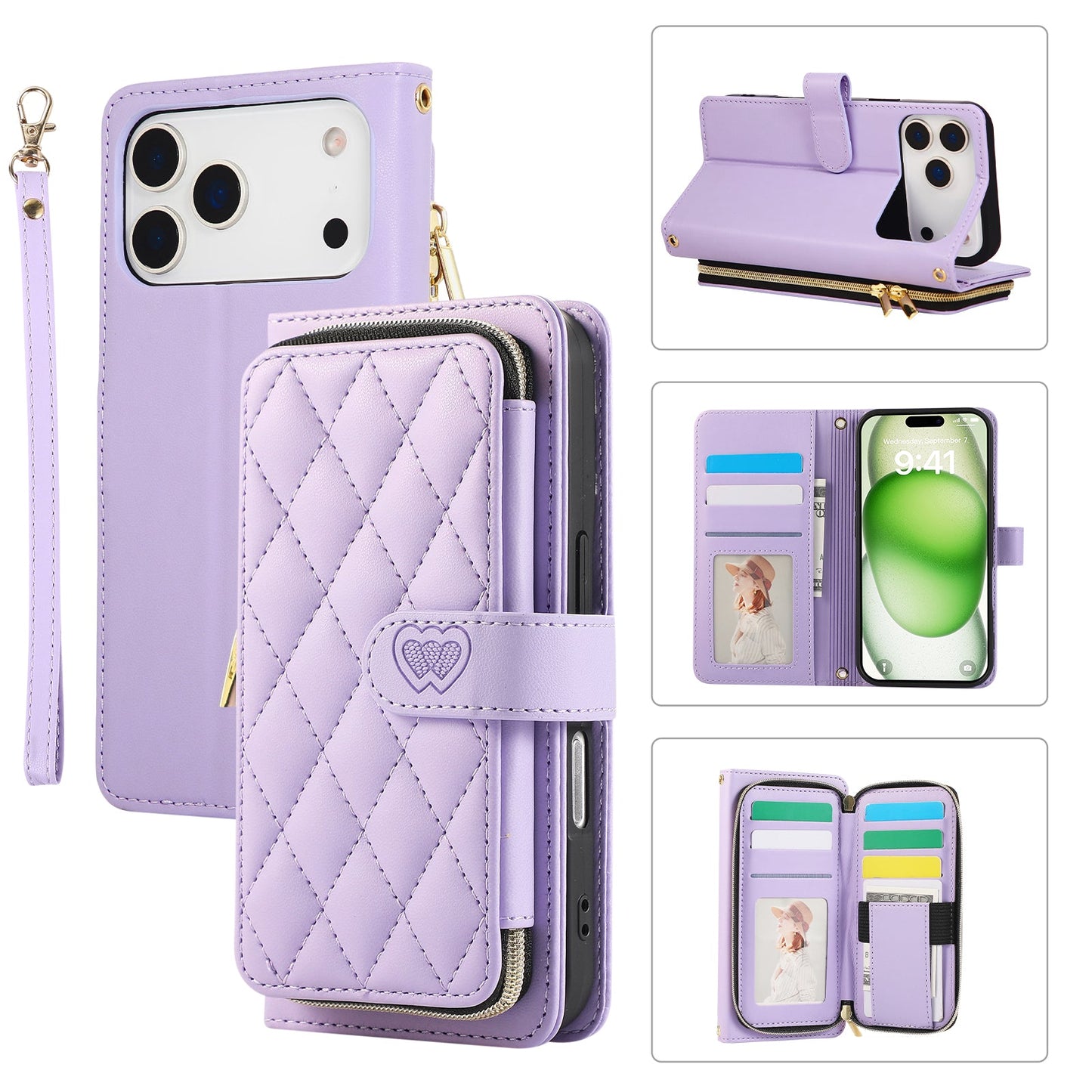 Elegant Quilted Wallet Case with RFID Blocking for iPhone 17 Pro