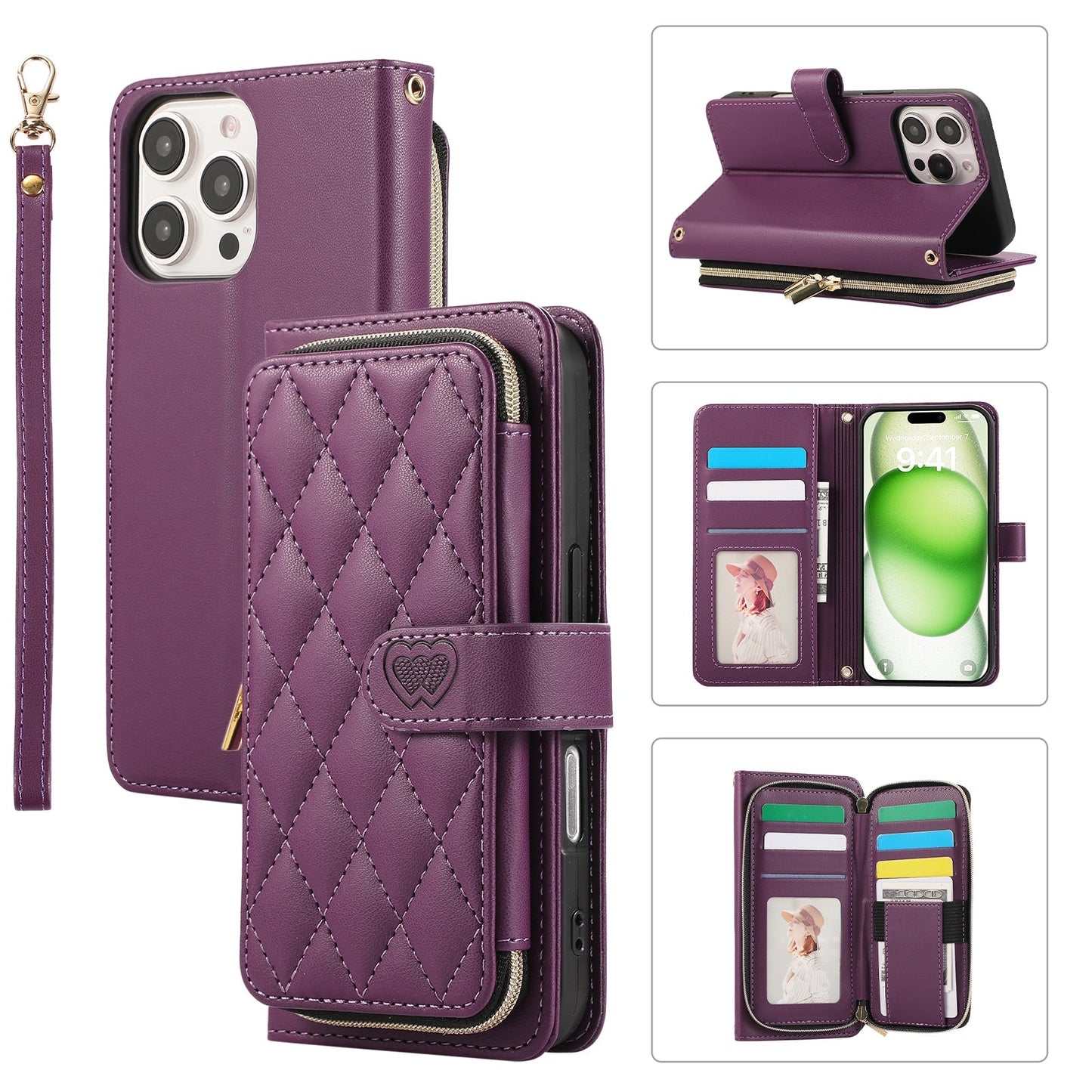 Elegant Quilted Wallet Case with RFID Blocking for iPhone 14 Pro Max