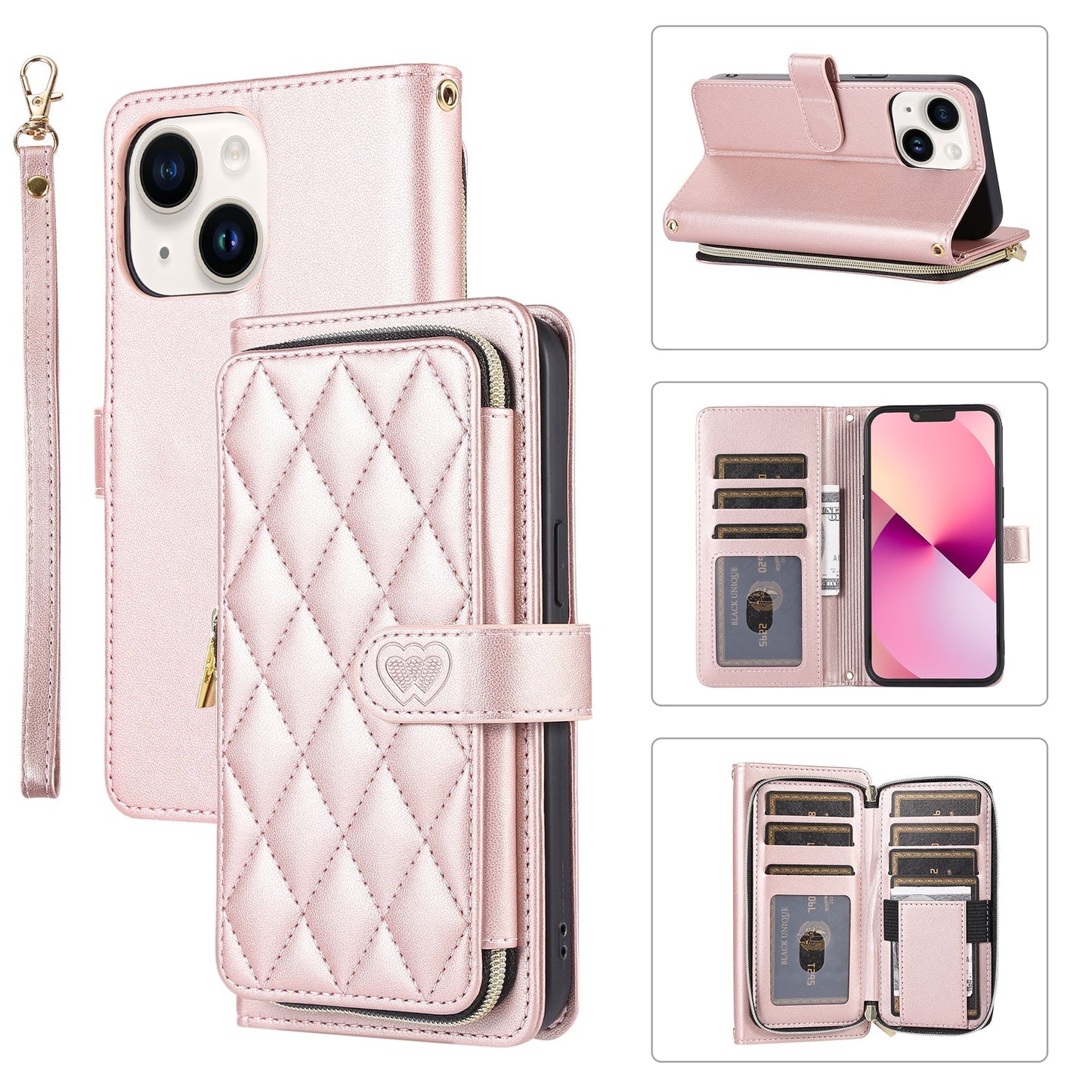 Elegant Quilted Wallet Case with RFID Blocking for iPhone 15