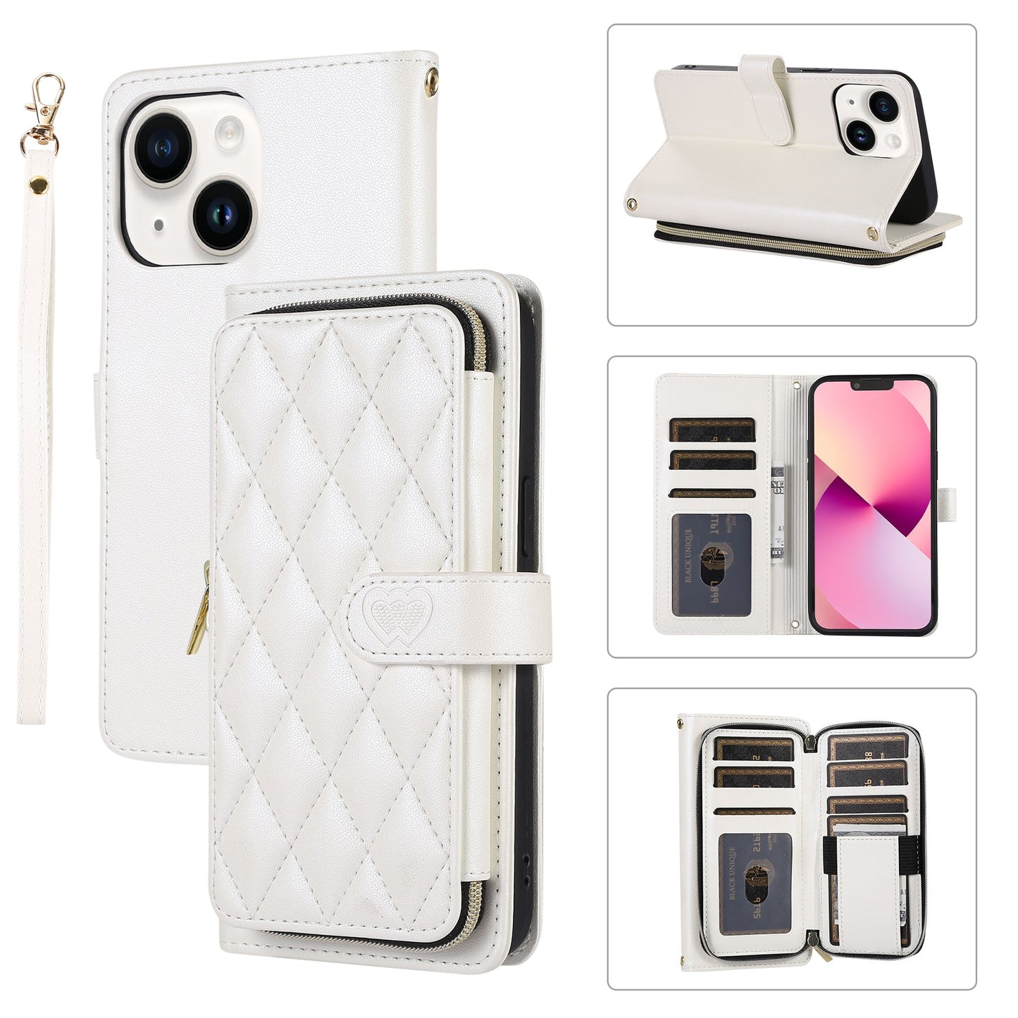 Elegant Quilted Wallet Case with RFID Blocking for iPhone 14 Plus