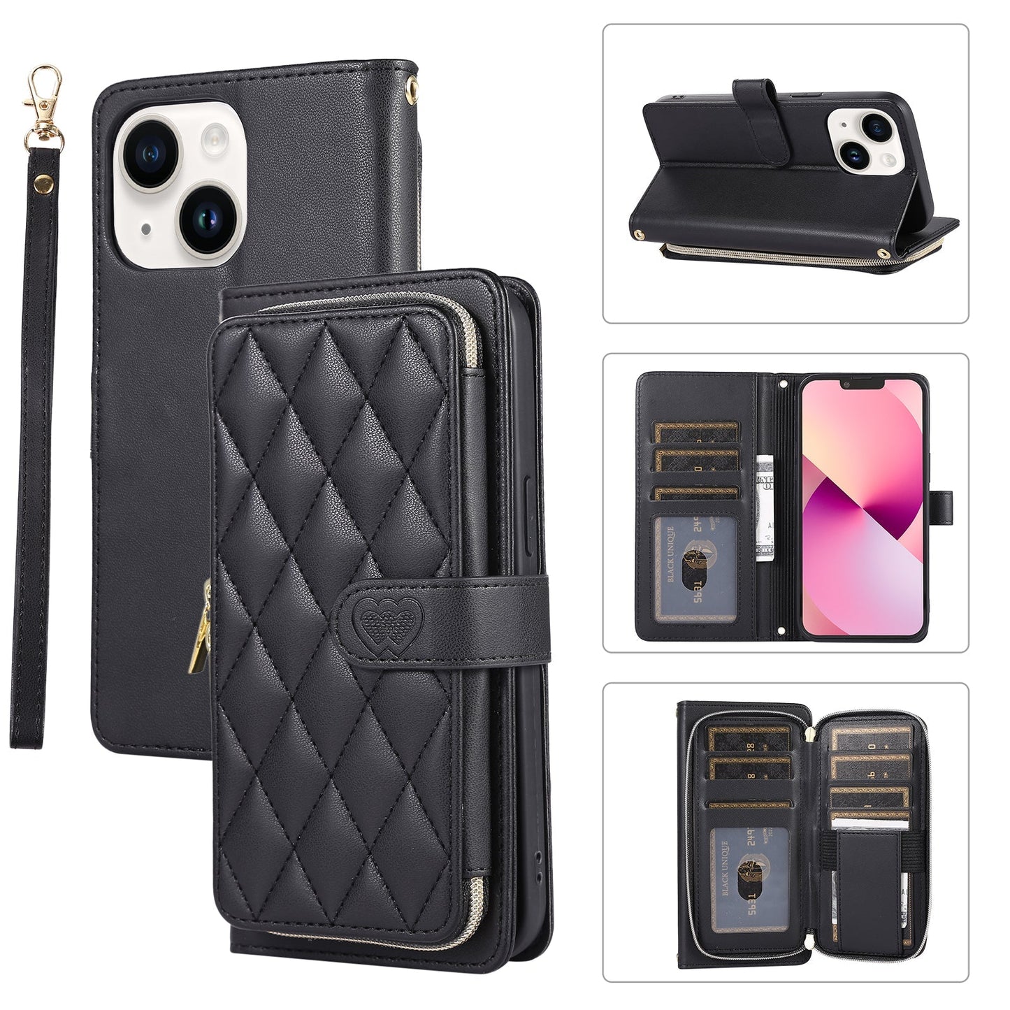 Elegant Quilted Wallet Case with RFID Blocking for iPhone 14