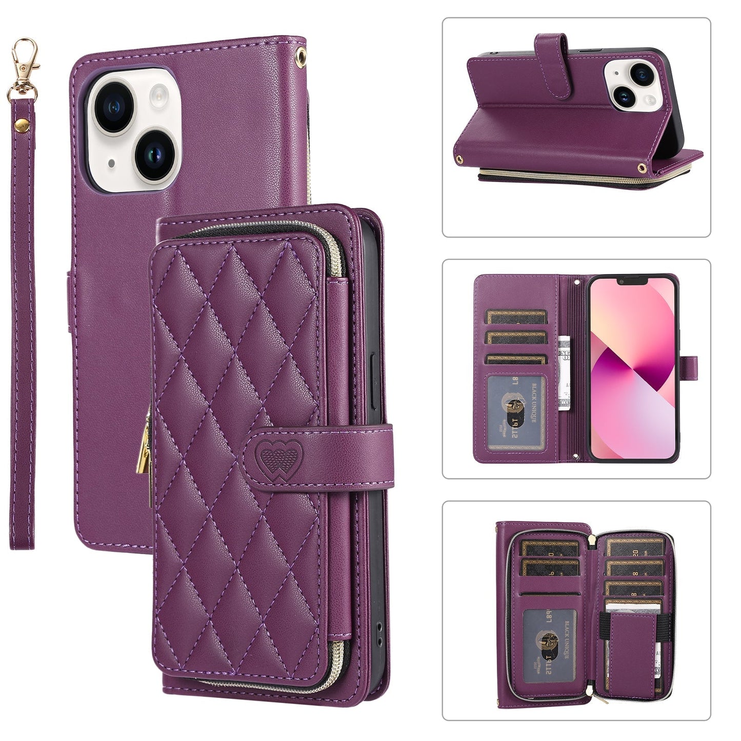 Elegant Quilted Wallet Case with RFID Blocking for iPhone 15 Plus