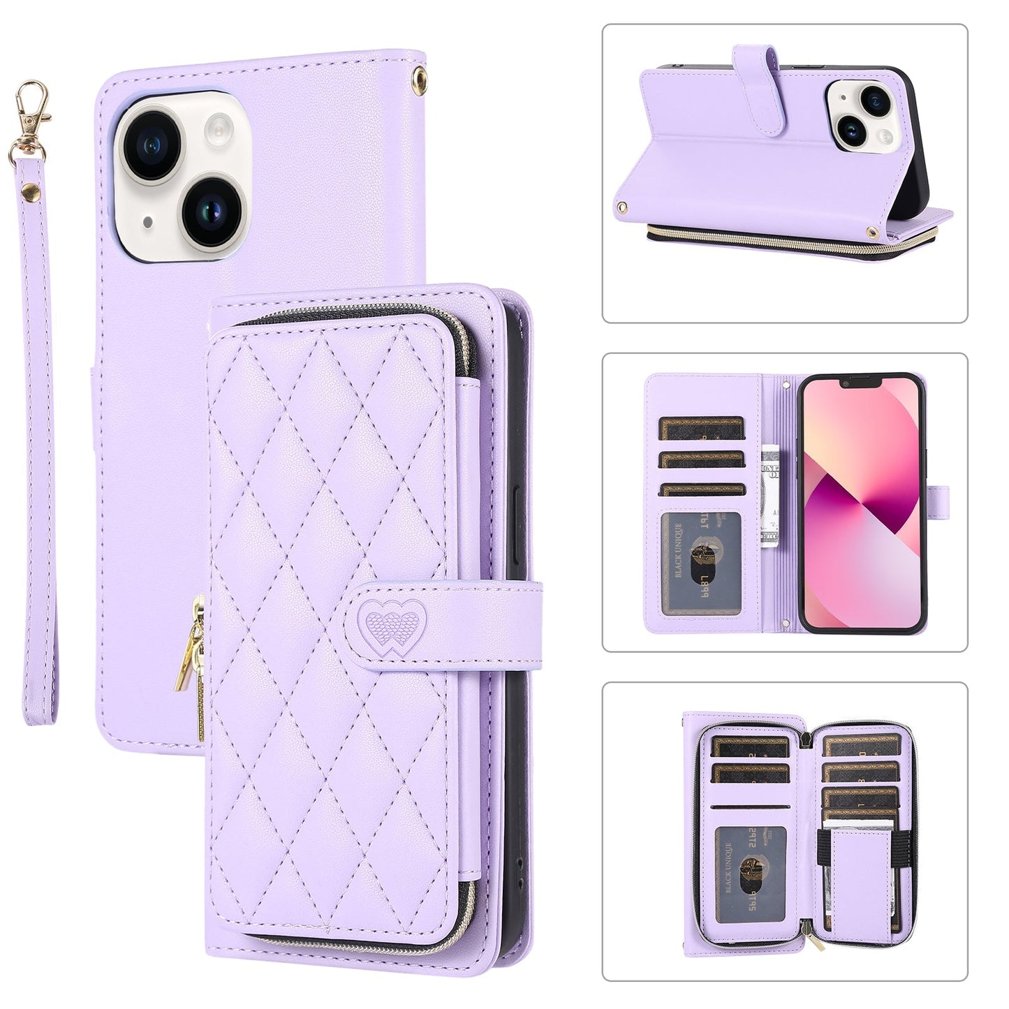 Elegant Quilted Wallet Case with RFID Blocking for iPhone 15 Plus