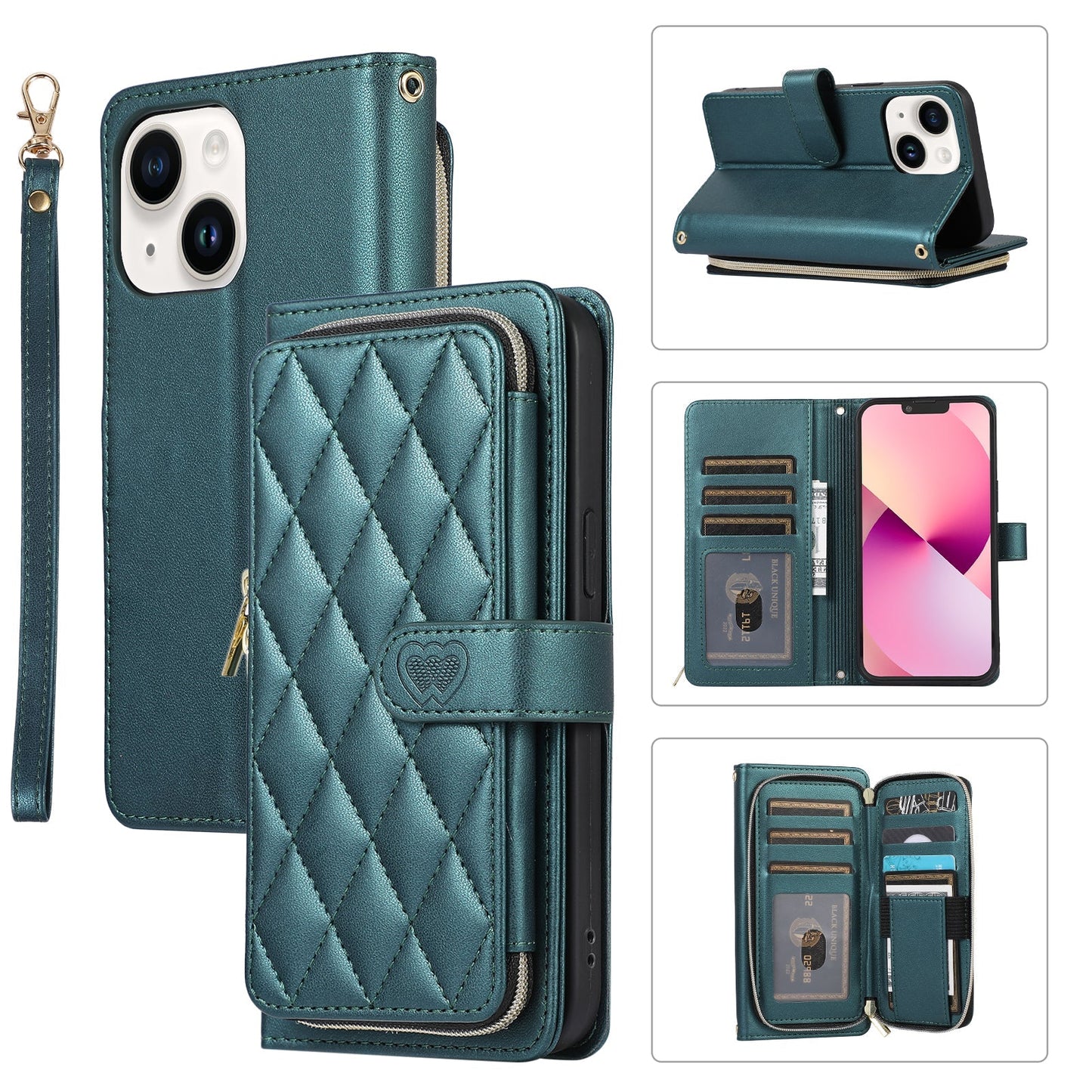 Elegant Quilted Wallet Case with RFID Blocking for iPhone 14