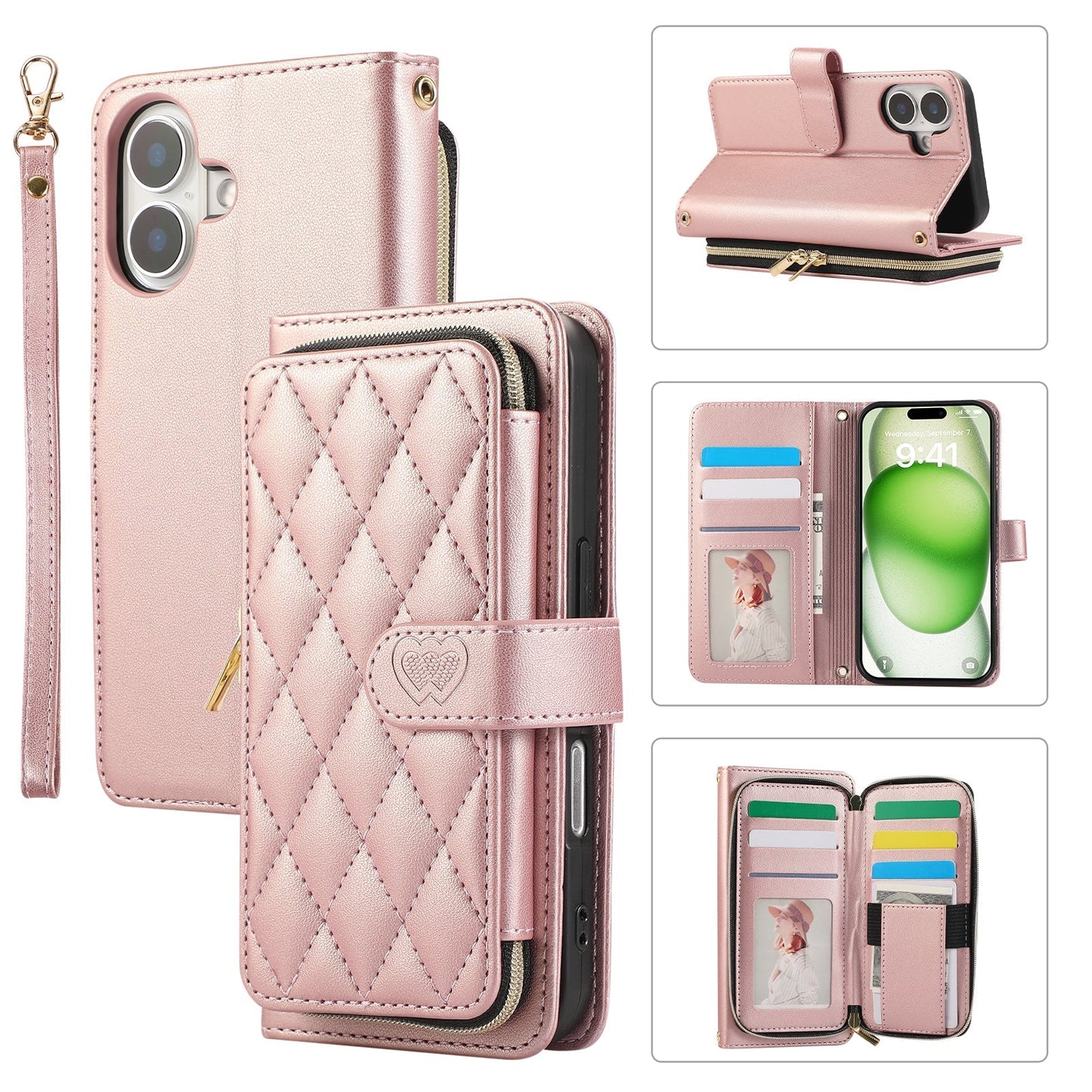 Elegant Quilted Wallet Case with RFID Blocking for iPhone 16e