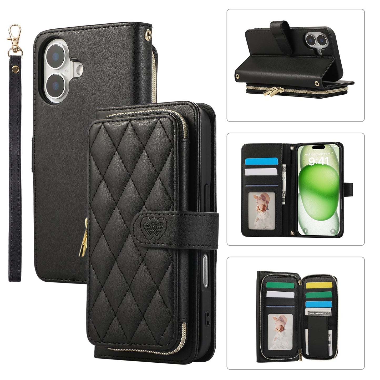 Elegant Quilted Wallet Case with RFID Blocking for iPhone 16e
