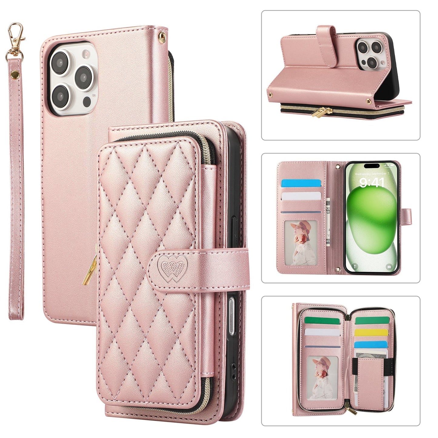 Elegant Quilted Wallet Case with RFID Blocking for iPhone 16 Pro
