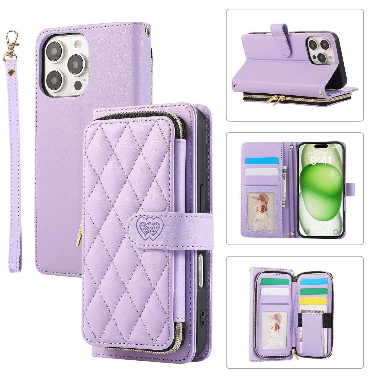 Elegant Quilted Wallet Case with RFID Blocking for iPhone 16 Pro Max
