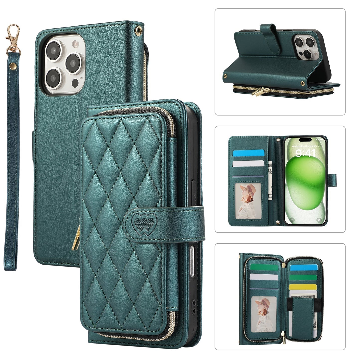 Elegant Quilted Wallet Case with RFID Blocking for iPhone 16 Pro Max