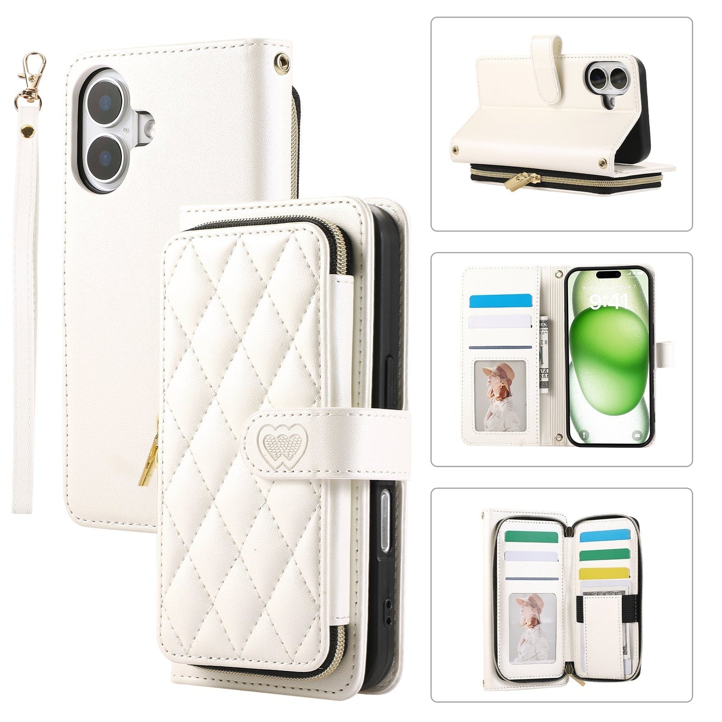 Elegant Quilted Wallet Case with RFID Blocking for iPhone 16 Plus