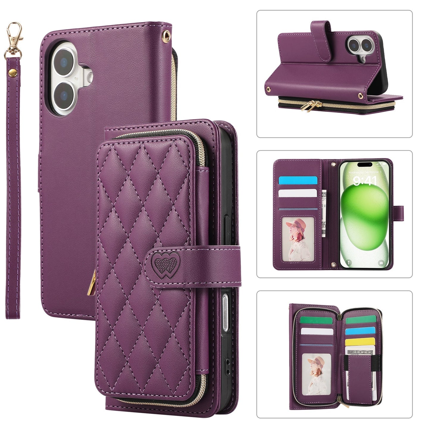 Elegant Quilted Wallet Case with RFID Blocking for iPhone 16