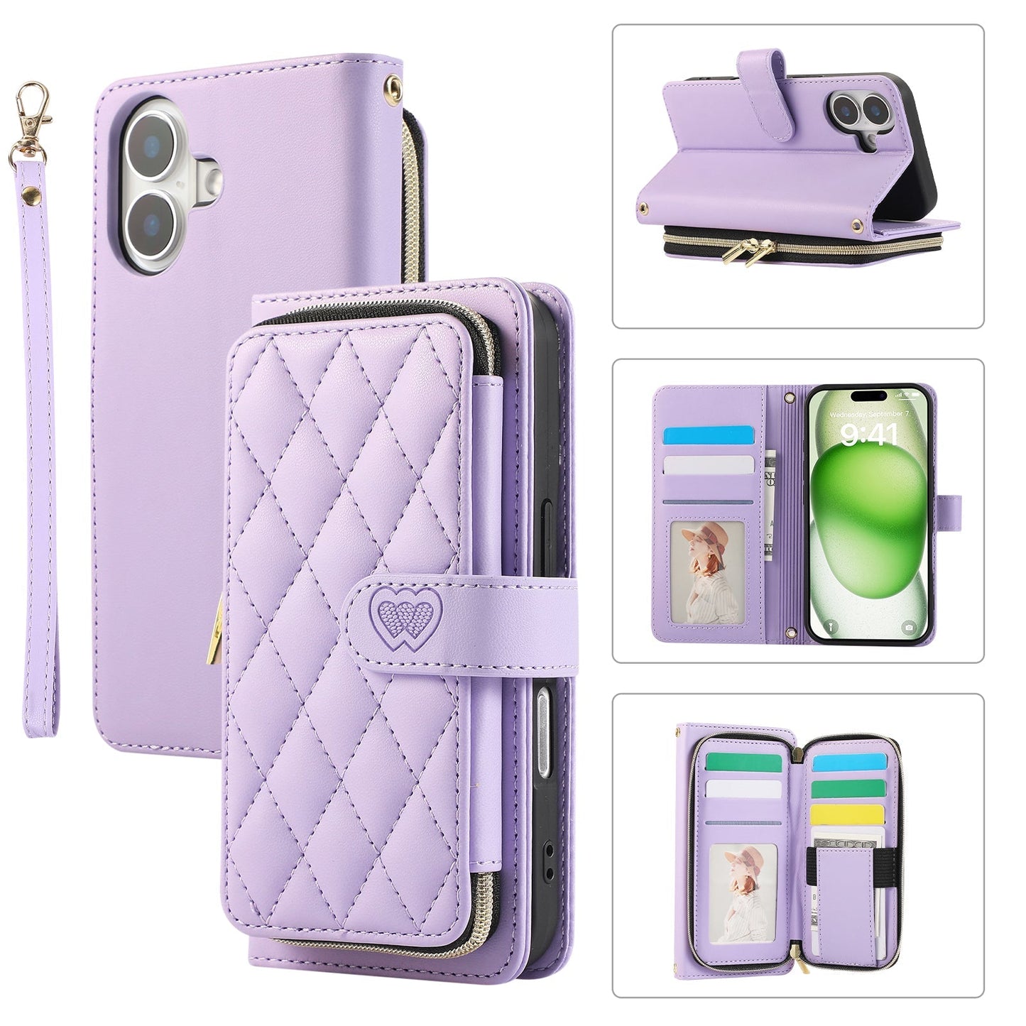 Elegant Quilted Wallet Case with RFID Blocking for iPhone 16