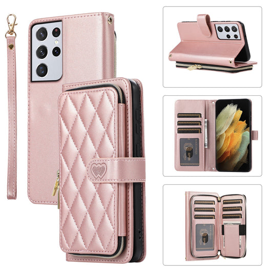 Elegant Quilted Wallet Case with RFID Blocking for Samsung Galaxy S21 Ultra