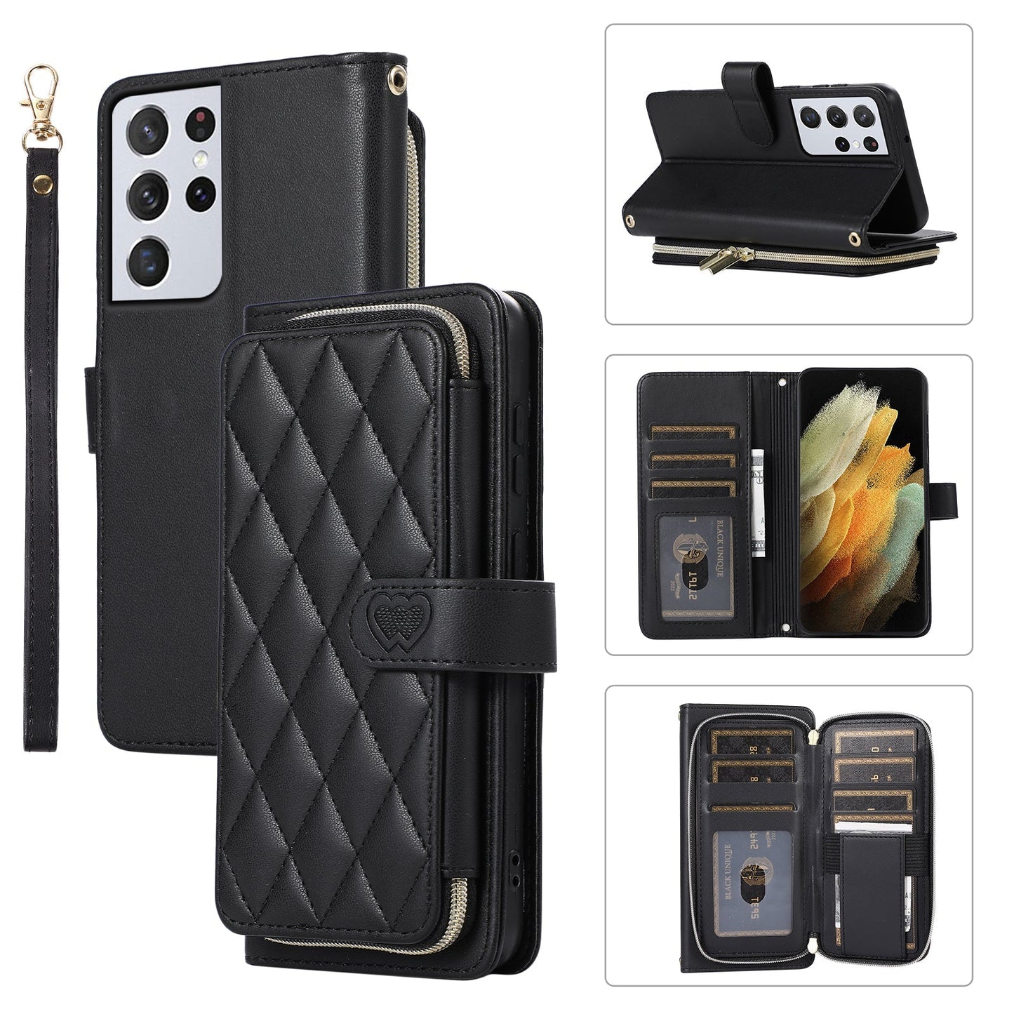 Elegant Quilted Wallet Case with RFID Blocking for Samsung Galaxy S21 Ultra