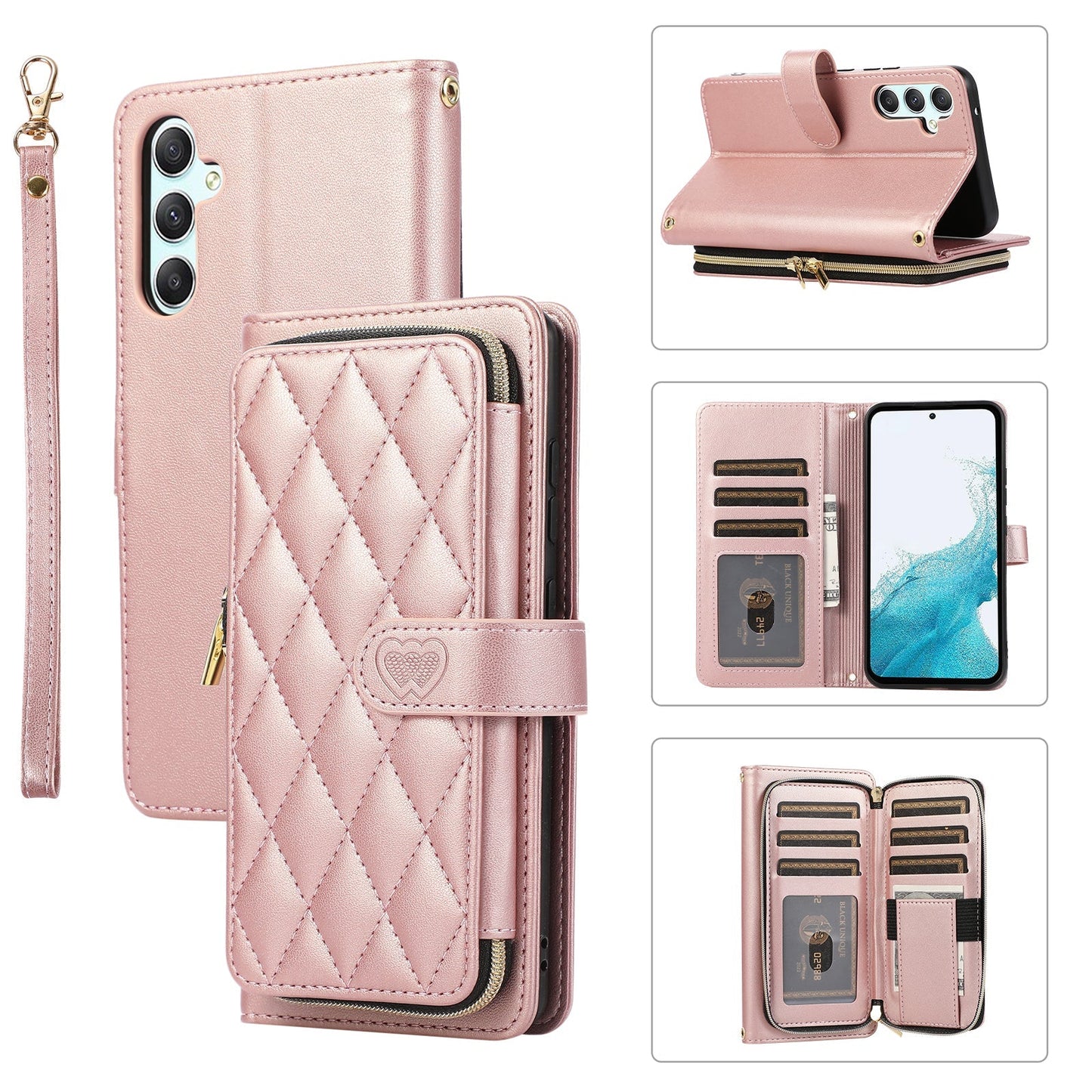 Elegant Quilted Wallet Case with RFID Blocking for Samsung Galaxy A14