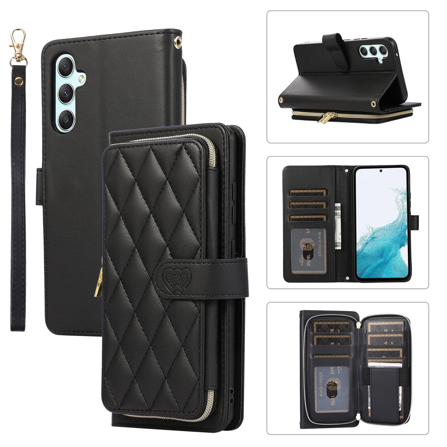 Elegant Quilted Wallet Case with RFID Blocking for Samsung Galaxy A14