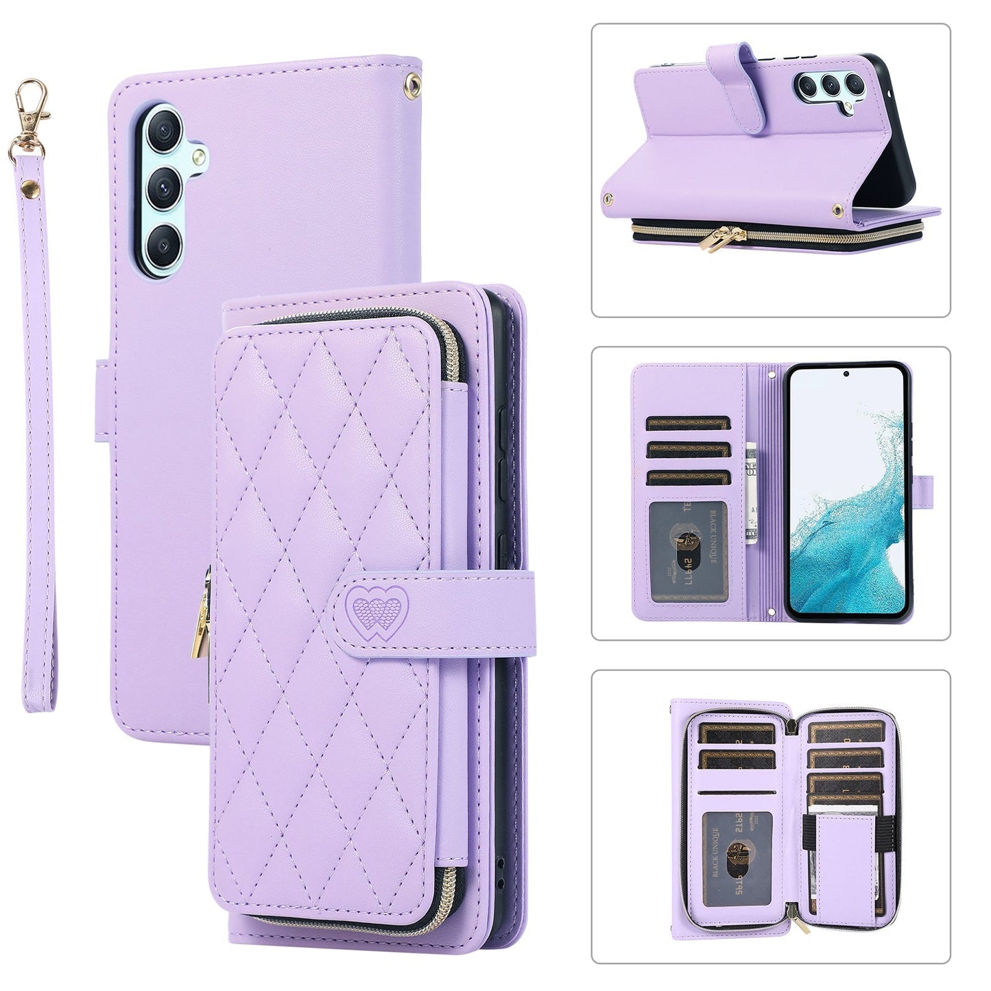 Elegant Quilted Wallet Case with RFID Blocking for Samsung Galaxy A14